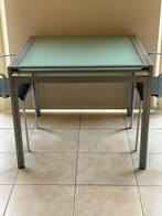 Keukentafel in aluminium met tafelblad in glas, Ophalen, Gebruikt