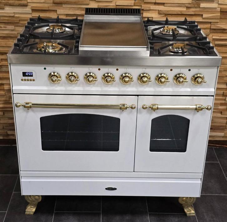 🔥Luxe Fornuis Boretti 90 cm hoogglans wit messing 300 oven, Elektronische apparatuur, Fornuizen, Zo goed als nieuw, Vrijstaand