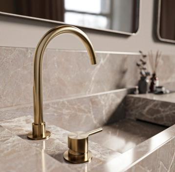 Staande mengkraan rond/gebogen in de kleur brushed champagne beschikbaar voor biedingen