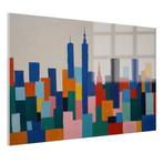 Peinture sur verre Skyline colorée 105x70cm + système de sus, Antiquités & Art, Art | Peinture | Abstraite, Envoi