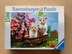 Puzzel poesjes in mandje, 1500 stukjes, Ophalen of Verzenden, 500 t/m 1500 stukjes, Gebruikt, Legpuzzel