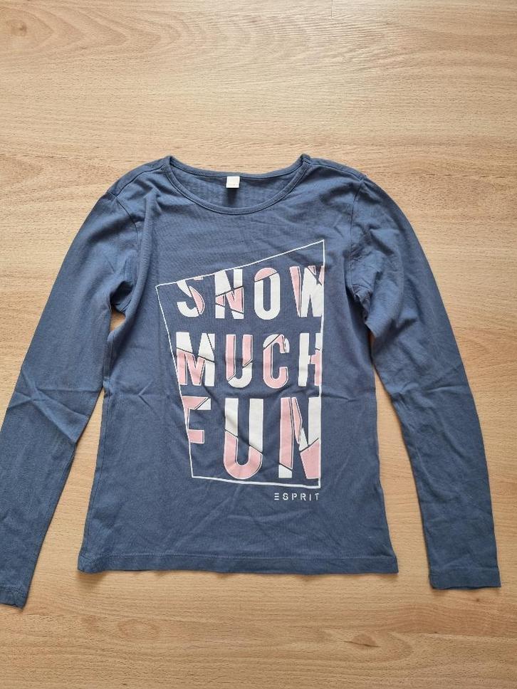 Blauwe longsleeve "Snow much fun" - maat 140-146, Kinderen en Baby's, Kinderkleding | Maat 146, Gebruikt, Meisje, Shirt of Longsleeve