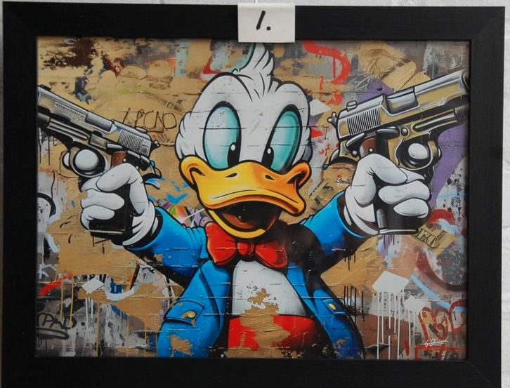 Donald Duck, 3 peintures sur panneaux., Antiquités & Art, Art | Peinture | Classique, Enlèvement