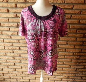 (118) -blouse femme t.42 noire rose - C&A - beschikbaar voor biedingen