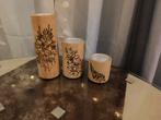 Lot de 3 bougeoirs pyrogravés en bois clair, Hobby & Loisirs créatifs, Enlèvement, Comme neuf