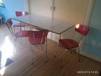 Jaren 60 uitschuifbare formica tafel met 4 rode stoelen, Huis en Inrichting, Tafels | Eettafels, Ophalen, Gewoon mooi formica!!