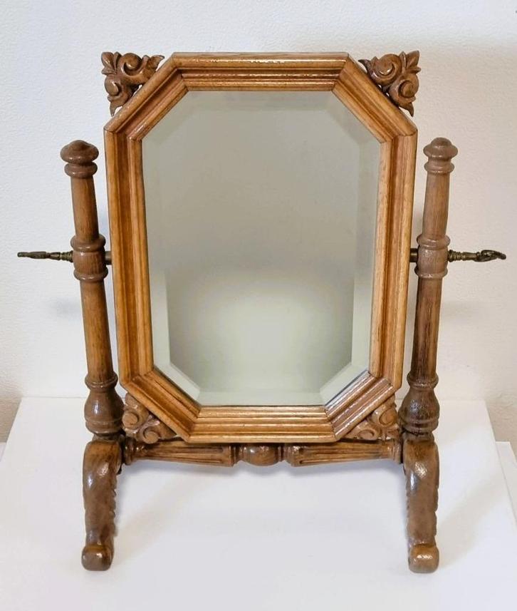 Tafelspiegel in houten standaard., Huis en Inrichting, Woonaccessoires | Spiegels, Zo goed als nieuw, Minder dan 50 cm, Minder dan 100 cm