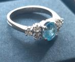 14K Geelgouden Ring bezet met Aquamarijn & 6 Diamanten, Handtassen en Accessoires, Met edelsteen, Geel, Nieuw, Ophalen of Verzenden