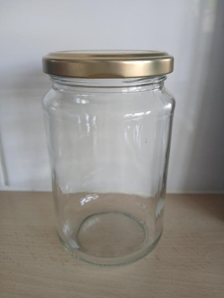 10 bocaux vides propres 350ml avec couvercle doré, Huis en Inrichting, Keuken | Servies, Zo goed als nieuw, Kom(men), Effen, Glas