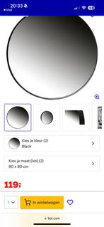 Grote ronde spiegel - zwart metaal van merk Woood, Minder dan 100 cm, 75 tot 100 cm, Rond, Zo goed als nieuw