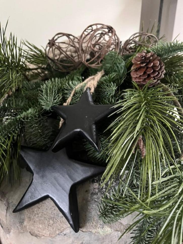 Sterren Set/2 -massief hout zwart- Landelijk, Diversen, Kerst, Nieuw, Ophalen of Verzenden