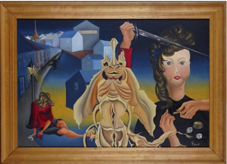 huile sur panneau La dépravation signe gerard marie rose, Antiek en Kunst, Kunst | Schilderijen | Klassiek, Ophalen of Verzenden