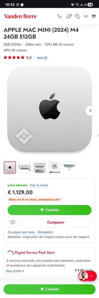 Mac mini M4 24ram 512g, Computers en Software, Apple Desktops, Nieuw, Mac Mini, SSD, Ophalen of Verzenden