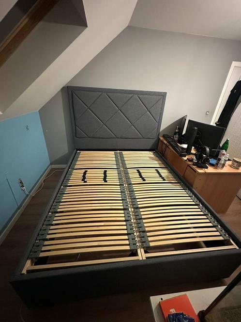 bed, Huis en Inrichting, Slaapkamer | Bedden, Nieuw, Tweepersoons, 160 cm, 200 cm, Hout, Grijs, Ophalen