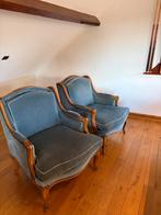 Paar vintage Louis XV-fauteuils van blauw fluweel, Ophalen, Eenpersoons, Minder dan 75 cm, LOUIS XV revisité