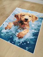 Geschilderde canvas zwemmende hond, Minder dan 50 cm, 50 tot 75 cm, Nieuw, Ophalen of Verzenden