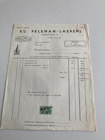 Oude factuur PUURS : Peleman - Saerens ( zitkussens.. ) 1956