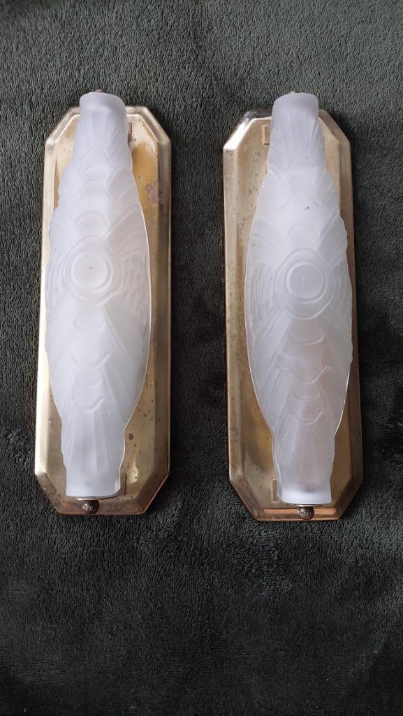 2 art deco muurlampen geperst glas, Antiek en Kunst, Antiek | Verlichting, Ophalen of Verzenden