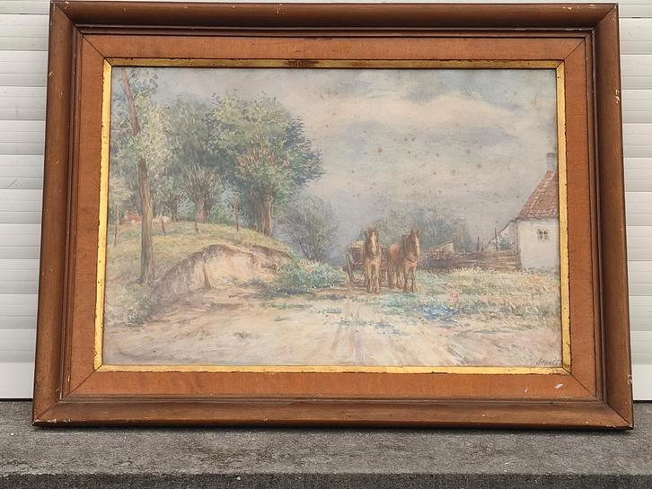 aquarelle signe senhers, Antiek en Kunst, Kunst | Schilderijen | Klassiek, Ophalen of Verzenden