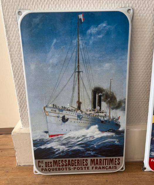 Enseigne publicitaire émaillée Messageries Maritimes, Collections, Marques & Objets publicitaires, Comme neuf, Panneau publicitaire