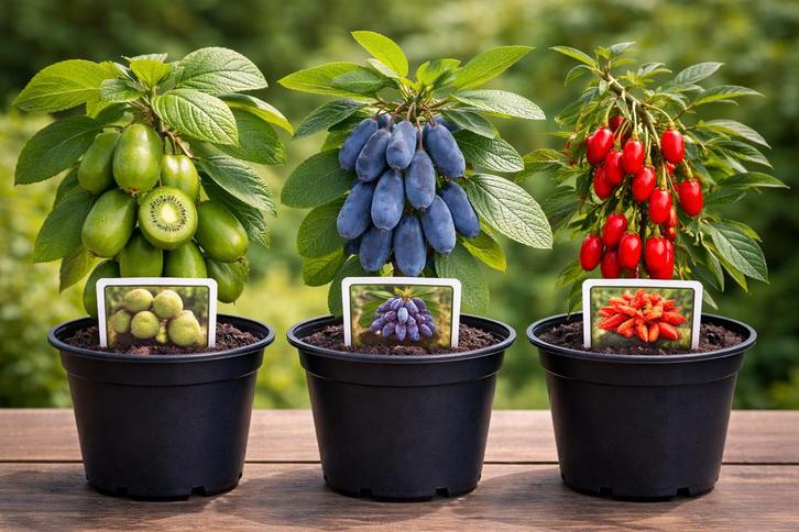 3 fruitplanten in pot – kiwibes, honingbes & goji, Jardin & Terrasse, Plantes | Arbres fruitiers, Autres espèces, En pot, Enlèvement