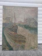 Huile sur toile péniche industriel signe g mouvet, Enlèvement ou Envoi