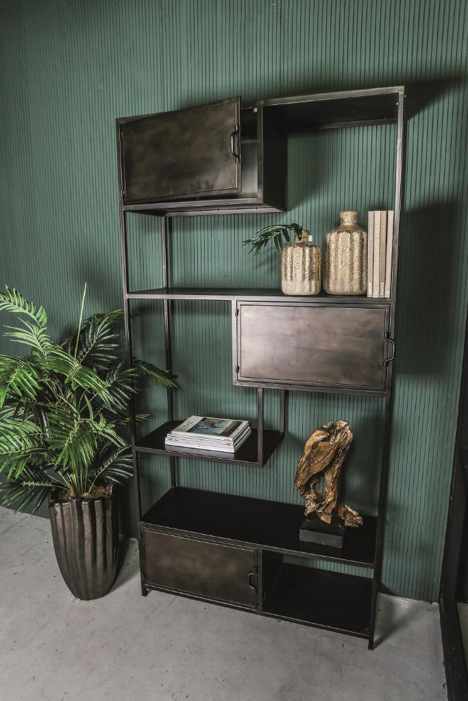 NIEUWE Zwart metalen open kast boekenkast drankenkast Duan, Antiek en Kunst, Curiosa en Brocante, Ophalen