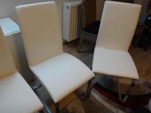 Lederen stoelen met roestvrijstalen poten, Huis en Inrichting, Stoelen, Nieuw, Vijf, Zes of meer stoelen, Leer, Wit, Ophalen