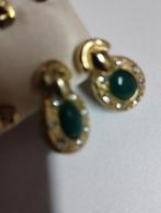 Oorbellen met steentjes kleur groen en goud kleur, Bijoux, Sacs & Beauté, Boucles d'oreilles, Comme neuf, Or, Enlèvement, Or