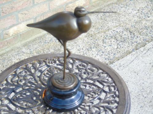 vogel met lange snavel in brons gesigneerd op marmer., Antiek en Kunst, Antiek | Brons en Koper, Brons, Ophalen of Verzenden