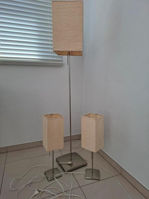 Staande lamp + 2 nachtlampjes (alle lampen inclusief!), Huis en Inrichting, Lampen | Lampenkappen, Gebruikt, 50 cm of meer, Rechthoekig