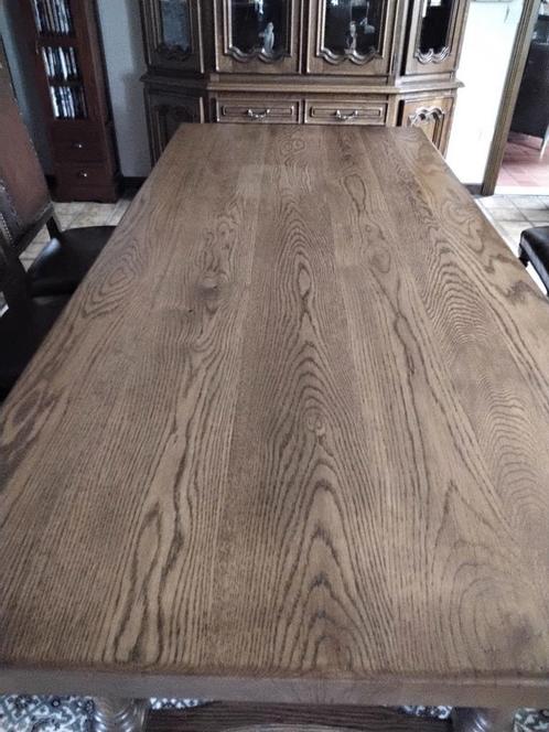 Massief eiken tafel met 6 lederen design stoelen., Antiek en Kunst, Antiek | Meubels | Tafels, Ophalen