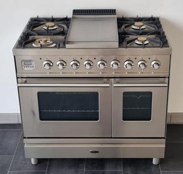 ☘️️Luxe Fornuis Boretti 90 cm rvs 5 pits Frytop 2 ovens 