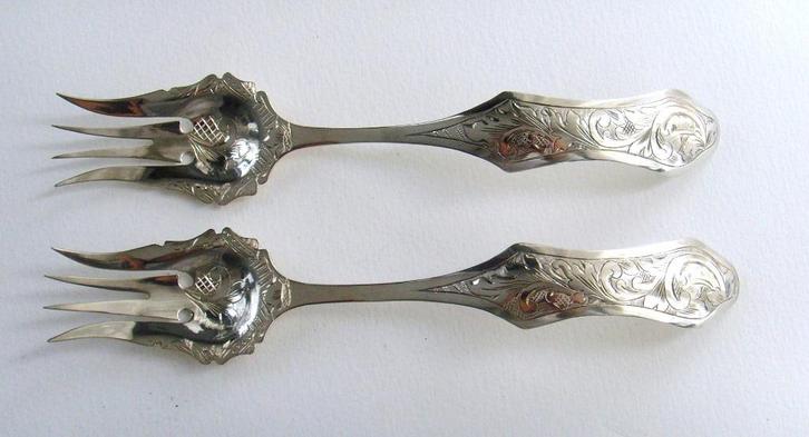 Set van twee Dutch zilveren vleesvorkjes, ca 1849., Antiek en Kunst, Antiek | Zilver en Goud, Zilver, Ophalen of Verzenden