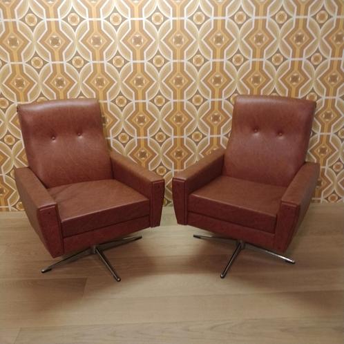 2x vintage fauteuils lounge chairs skai cognac, Huis en Inrichting, Fauteuils, Zo goed als nieuw, Leer, Ophalen of Verzenden