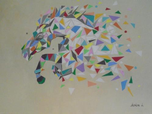 olieschilderij popart rennend paard (60x80), Huis en Inrichting, Woonaccessoires | Schilderijen, Tekeningen en Foto's, Nieuw, Schilderij