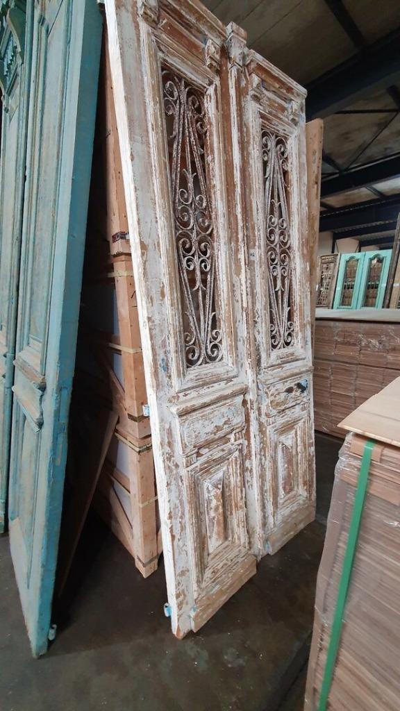 UNIEKE ANTIEKE FRANSE DUBBELE DEUR MET IJZERWERK 106X242 CM, Antiek en Kunst, Antiek | Woonaccessoires, Ophalen of Verzenden