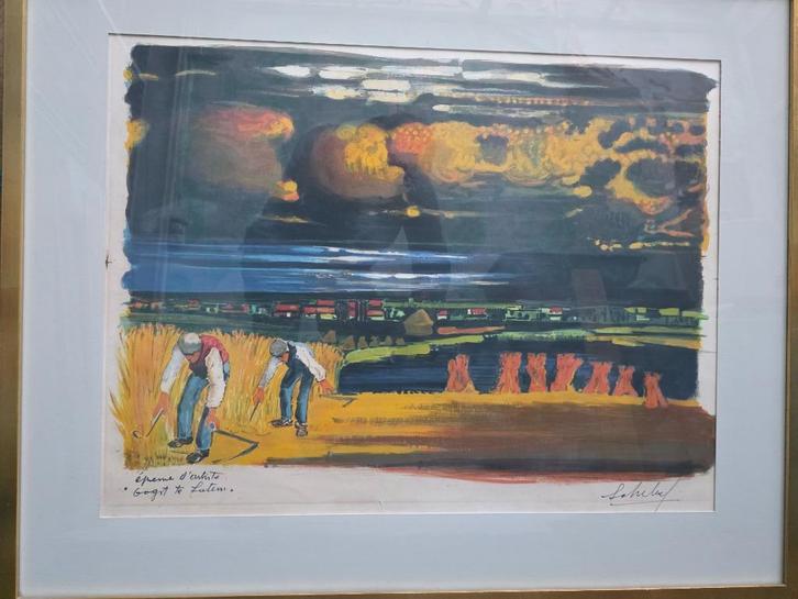 Maurice Schelck : oogst te Latem - épreuve d'artiste, Antiek en Kunst, Kunst | Litho's en Zeefdrukken, Ophalen