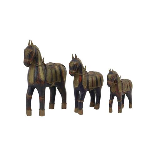 Vintage Houten Marwari Paarden Koper Messing Beelden, Collections, Statues & Figurines, Utilisé, Animal, Enlèvement ou Envoi