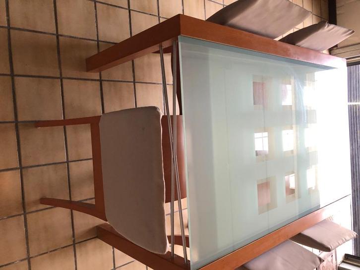 eettafel, Huis en Inrichting, Tafels | Eettafels, Gebruikt, Overige houtsoorten, Glas, Ophalen