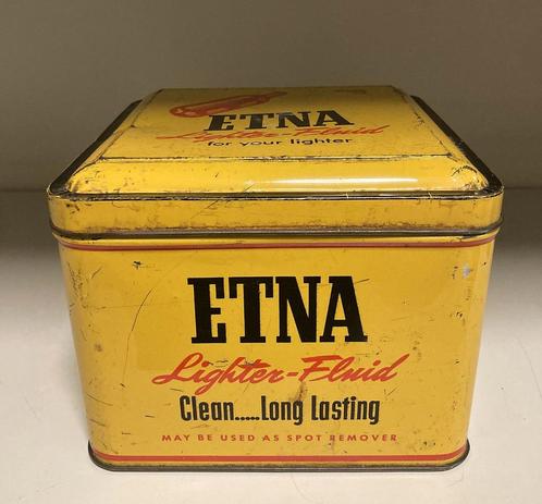 Oud blik Etna Lighter Fluid, Verzamelen, Blikken, Gebruikt, Overige, Overige merken, Ophalen of Verzenden