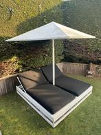 Dubbel ligbed met parasol en kussens, Tuin en Terras, Ophalen, Gebruikt