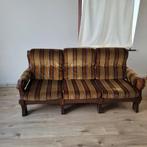 Vintage 3-zits lounge van massief eikenhout in fluweel, Zo goed als nieuw, Ophalen