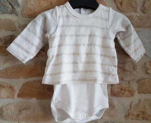 PETIT BATEAU - Ensemble body + t-shirt - T.1 mois/54 cm, Kinderen en Baby's, Babykleding | Maat 50, Gebruikt, Jongetje of Meisje