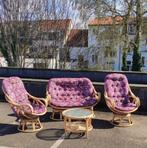 !!! Magnifique salon en rotin vintage avec coussins  !!!, Maison & Meubles, Fauteuils, Utilisé, Enlèvement ou Envoi