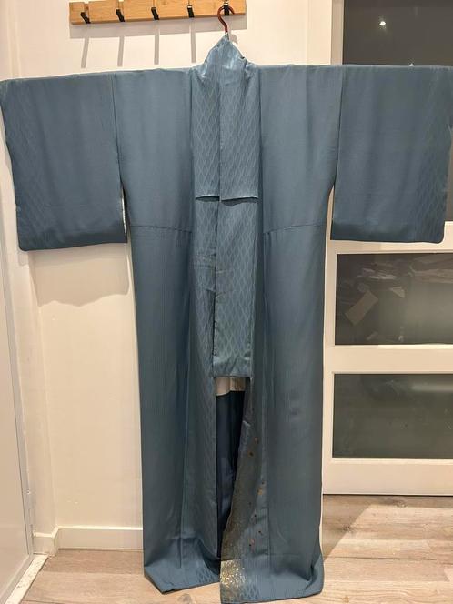 Vintage zijden kimono - Blauw met strepen, Kleding | Dames, Overige Dameskleding, Zo goed als nieuw, Verzenden