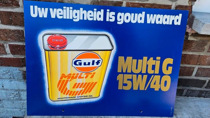 Gulf reclamebord dubbelzijdig jaren 70, Verzamelen, Merken en Reclamevoorwerpen, Zo goed als nieuw, Reclamebord, Ophalen