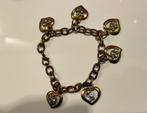 Goudkleurige schakelarmband met hartjes, Ophalen of Verzenden, Gebruikt, Goud, Met strass
