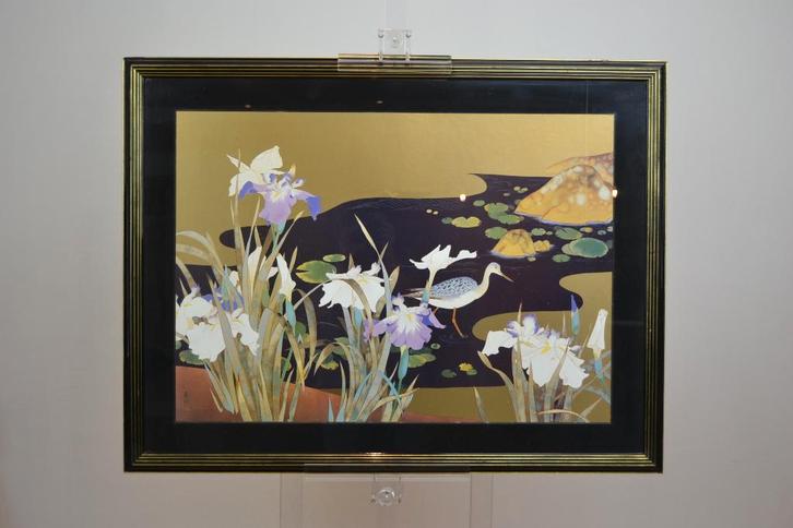 Vintage Kunstwerk in Aziatische stijl met vogels (1960s), Antiek en Kunst, Curiosa en Brocante, Ophalen