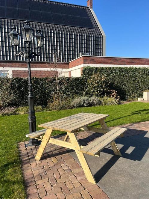 Gloednieuwe Picknicktafels van 140 cm, Tuin en Terras, Picknicktafels, Nieuw, Rechthoekig, Hout, Inklapbaar, Ophalen of Verzenden